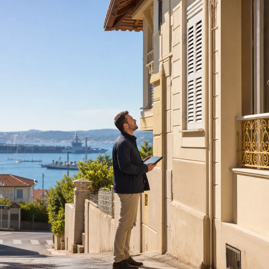 Expert en batiment inspectant un immeuble a La Seyne-sur-Mer