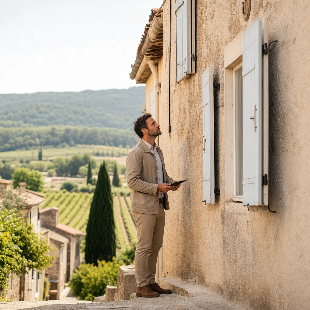 Expert en batiment inspectant une maison a Brignoles