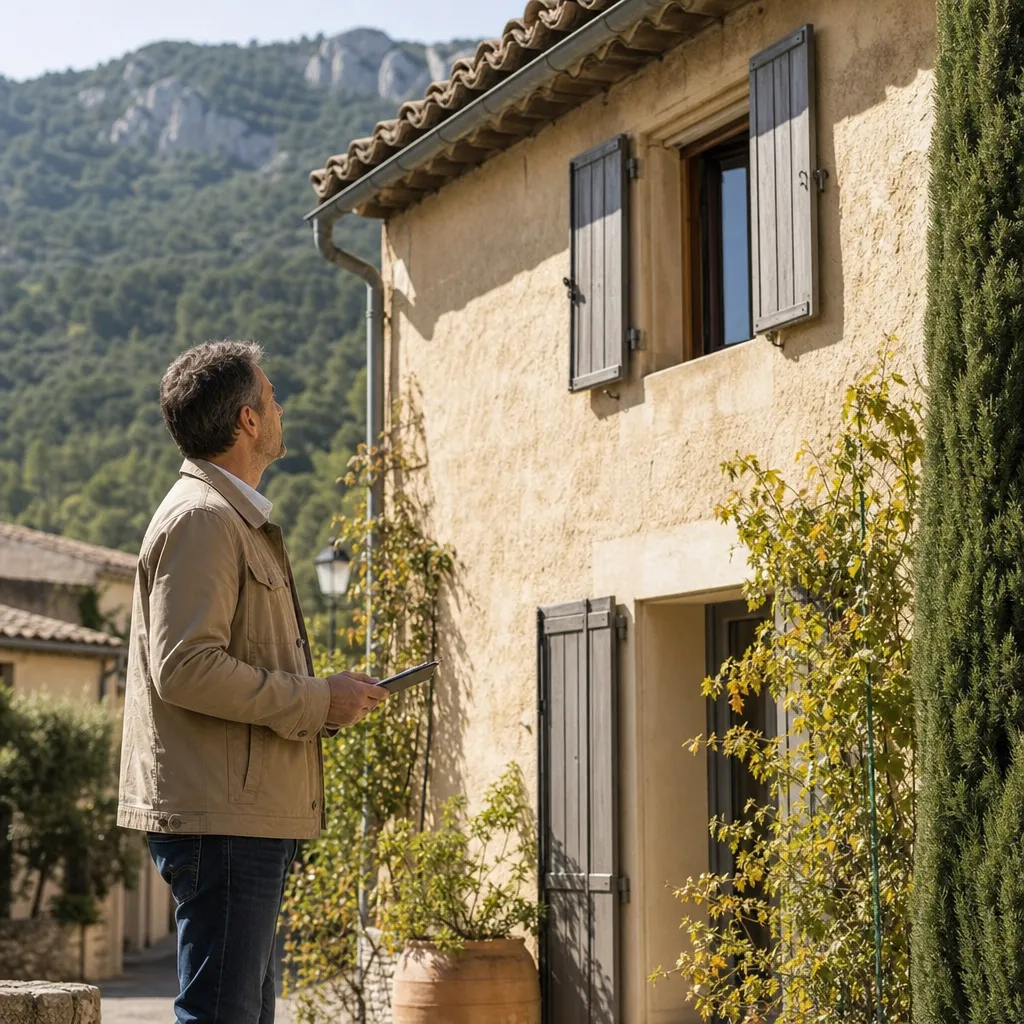 Expert en batiment inspectant une maison a Saint-Maximin-la-Sainte-Baume