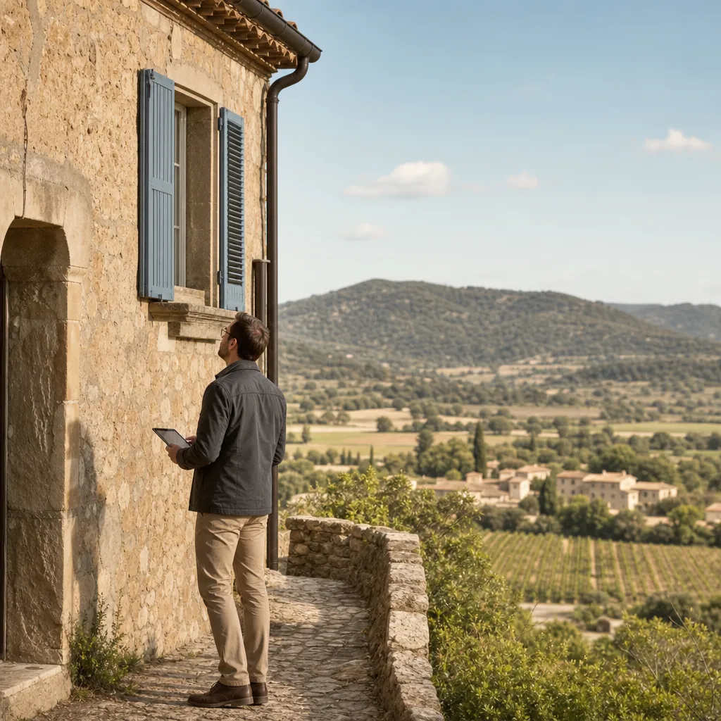 Expert en batiment inspectant une maison au Luc