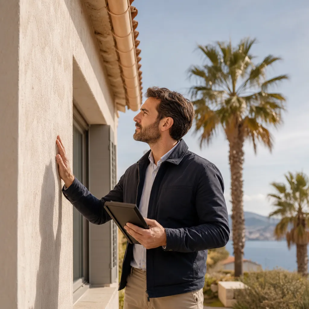 Expert en batiment inspectant une maison a Hyeres
