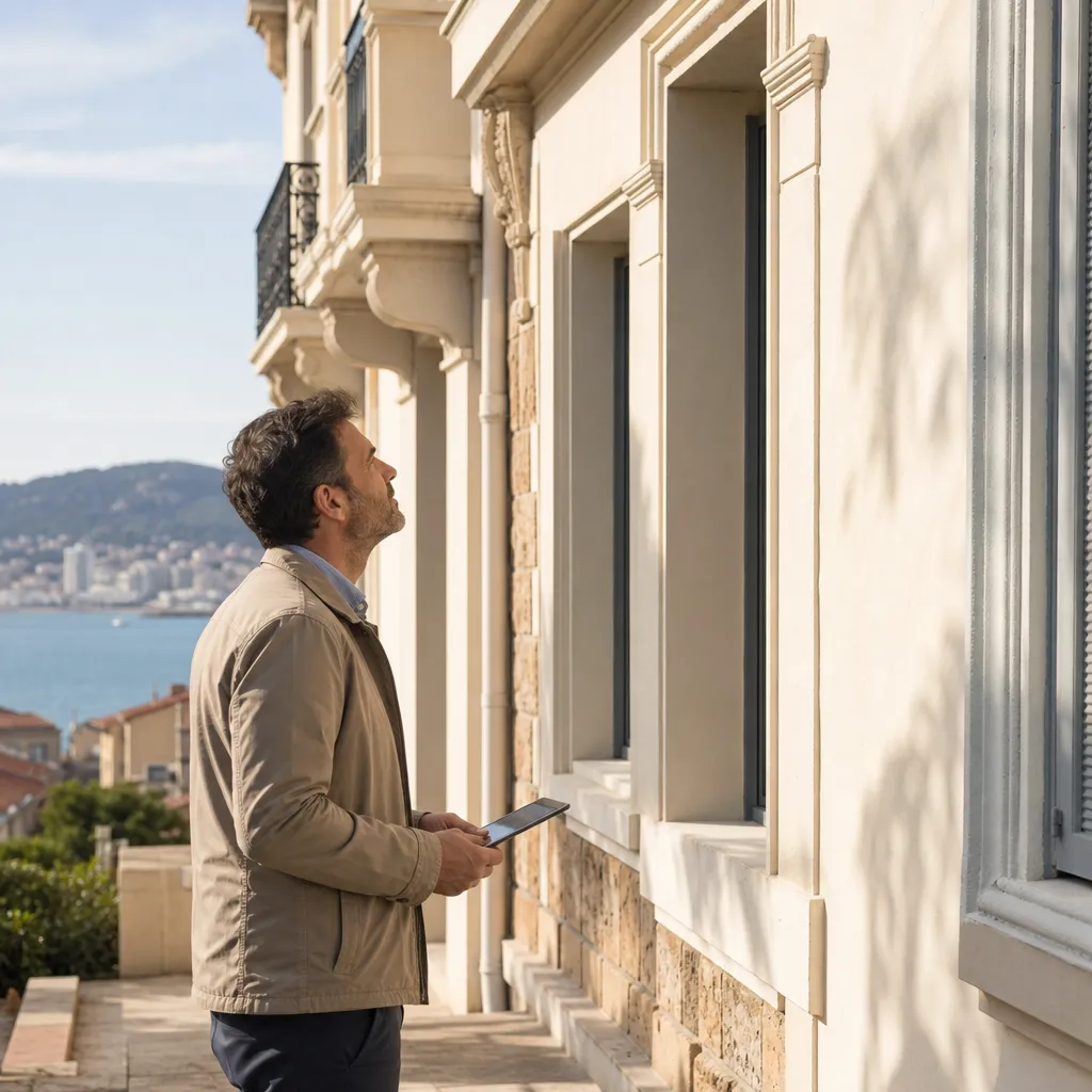 Expert en batiment inspectant un immeuble a Toulon